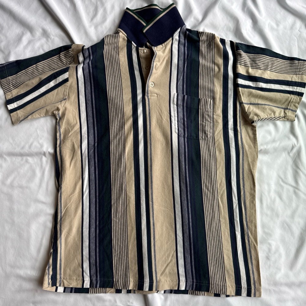 Vintage Striped Beige and Navy Men's Shirt
